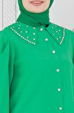 Yakası Taş Çakım Tunik-Benetton Yeşili
