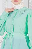 Yakası Taş Çakım Tunik-Yeşil