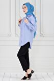 Yakası Kat Detaylı poplin Tunik-Bebe mavi