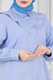 Yakası Kat Detaylı poplin Tunik-Bebe mavi