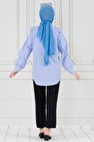 Yakası Kat Detaylı poplin Tunik-Bebe mavi