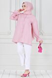 Arkası Pileli Kolu Büzgülü Tunik-Pembe
