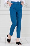 Beli Kemerli Pileli Kalem Pantolon-Mavi