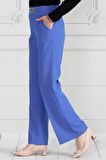 Beli Zincir Detaylı Bol Paça Pantolon-Mavi