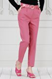 Beli Kemerli Kalem Pantolon-Pembe