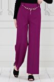 Zincir Detaylı Bol Paça Pantolon-Mor