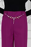 Zincir Detaylı Bol Paça Pantolon-Mor
