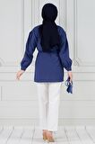 İnci Çakım Fırfırlı Tunik-Lacivert