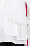 Fırfırlı Prenses Tunik-Beyaz