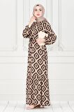 Eteği Fırfır İkat Desen Viscon Elbise-VİZON