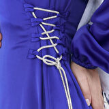 Bağcığı Taş Detaylı Saten Abiye-Saks Mavi