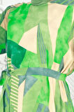 Karışık Desen Kuşaklı viscon Elbise-Yeşil