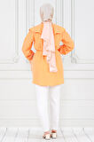 Büyük Yaka Kolu Büzgü Detaylı Tunik-Turuncu