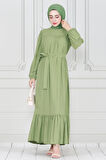 Robalı Kuşaklı Ada Elbise-Fıstık Yeşili