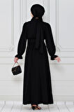Kemerli Tesettür Elbise-Siyah