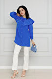 Geniş Yaka İncili Tunik-Mavi