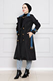 Kot Detaylı Trençkot-Siyah
