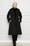 Kolu Kemer Detaylı Trençkot-Siyah