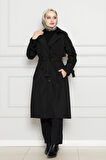Kolu Kemer Detaylı Trençkot-Siyah