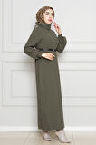 Balıkçı Yaka Kemerli Elbise-Haki