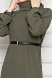 Balıkçı Yaka Kemerli Elbise-Haki