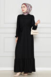 Robalı Sahra Tesettür Elbise-Siyah