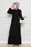 Robalı Sahra Tesettür Elbise-Siyah