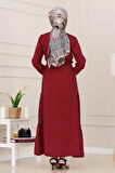 Yanı Fermuar Detaylı Tesettür Elbise-Bordo