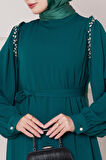 Omuzu Taş Detaylı Rose Elbise-Zümrüt Yeşili