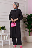Yırtmaç Detaylı Tunik Pantolon Takım-Siyah