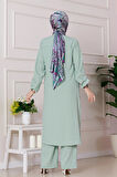 Yırtmaç Detaylı Tunik Pantolon Takım-Mint Yeşili