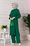 Yırtmaç Detaylı Tunik Pantolon Takım-Yeşil