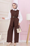 Dora Pantolonlu Yelekli Takım-Kahverengi