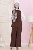 Dora Pantolonlu Yelekli Takım-Kahverengi