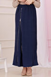 Beli Lastikli Yanı Fermuar Detaylı Etek-Lacivert