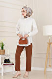 Taş Detaylı Hilal Tunik-Beyaz