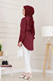 Monako Yaka Taşlı Tunik-Bordo