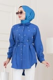 Monako Yaka Taşlı Tunik-Mavi