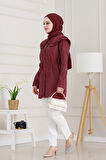 Çift Yaka Dantelli Tunik-Bordo