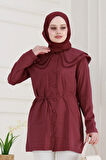 Çift Yaka Dantelli Tunik-Bordo