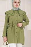 Çift Yaka Dantelli Tunik-Yeşil