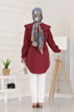 Beli Bağcık Detaylı Geniş Yaka Tunik-Bordo