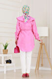 Beli Bağcık Detaylı Geniş Yaka Tunik-Pembe
