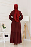 Gömlek Yaka Beli Tünelli Sare Elbise-Bordo