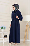 Cep Detaylı Cepkenli Ela Elbise-Lacivert
