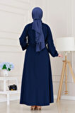 Fermuarlı Cepkenli Jile Elbise-Lacivert