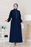 Fermuarlı Cepkenli Jile Elbise-Lacivert