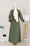 Fermuarlı Cepkenli Jile Elbise-Haki