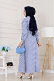Çizgili Cepli Tesettür Elbise-Lacivert