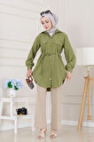 Cep Kapaklı Beli Bağcıklı Tunik-Yeşil